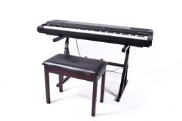 Yamaha Clavinova PF P-100 electronic piano keyboard. S/n 004862, with stand and seat.