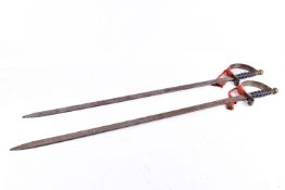 A pair of modern decorative wall hanger swords, stamped with 'ABC' makers mark. Total length 96.