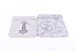 Two vintage glazed ceramic scale slabs.