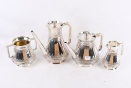 A William Hutton & Sons silver plate four piece tea set. Cross Arrows mark to bases.