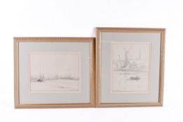 EM Lister, two early 20th century pencil drawings of boats.