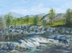 Betty Mattick (20th century) - 'River Wharfe, Grassington', oil on board.