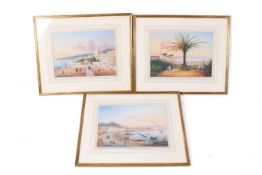 A set of three Neapolitan school gouache paintings depicting the Bay of Naples. Framed and glazed.