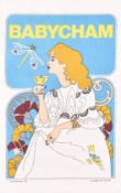 A vintage Causeway Babycham tea towel, framed and glazed.