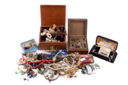 A large collection of costume jewellery and small jewellery boxes.