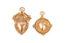 Two 9ct gold pendant shields.