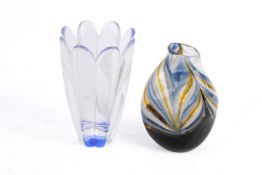 Two items of assorted studio art glass. Including a Mdina glass vase and Orrefors petal vase.
