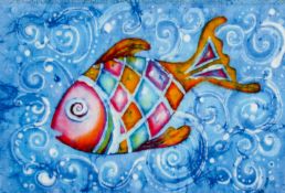 Wendy Evans (20th century) - 'Out of the blue', fish print.