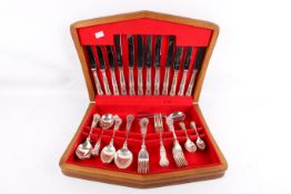 A Kings pattern canteen of silverplate cutlery, mostly for six.