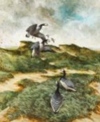 Canadian Geese, oil on board.