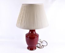 A contemporary Chinese sang de boeuf style vase table lamp. H40cm.