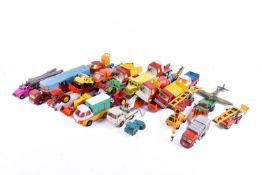 A quantity of play worn diecast vehicles. Including Dinky, Corgi and Matchbox, etc.