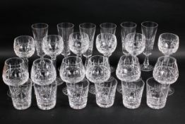 Four sets of six Waterford Kylemore pattern glasses. Including water, wine and brandy glasses.