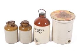 A group of four stoneware items including a Gaynor's Cider flagon and an urn marked for The NAAFI.