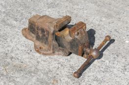 A Parkinsons' Model F metal bench vice.