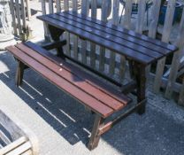 A slatted metamorphic garden bench table.