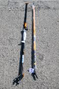 A set of extending Magnusson pruning shears and an extending window cleaning pole with accessories.