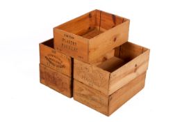 Five assorted circa 1960s/70s wooden wine crates.