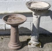 Two contemporary bird baths. Consisting of a brown ceramic and faux stone example.