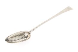 A large Georgian silver sieve/straining spoon.