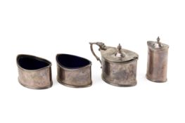 An early 20th century four piece silver cruet set.