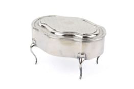A lined silver ring box.