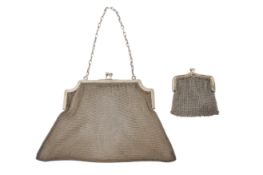 A silver mesh bag and purse. The first with London import marks, H13.