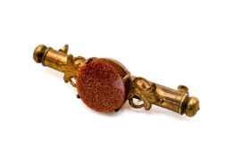 A Victorian gold plated and goldstone nanny bar brooch or needle case. With leaf details, L4.5cm.