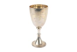 A silver billiards trophy cup. With engraved presentation for 'H.W.M.C.