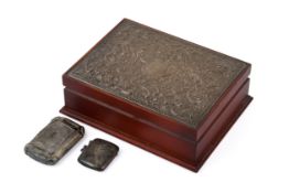 A 20th century silver topped jewellery case, and two vesta cases.
