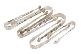 Six 18th and 19th century silver sugar tongs.