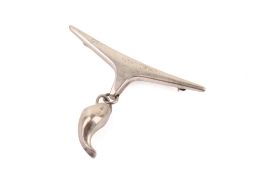 A Georg Jensen silver brooch. Numbered 334 and hallmarked, W5.3cm x drop 4cm, weight 14.4g.