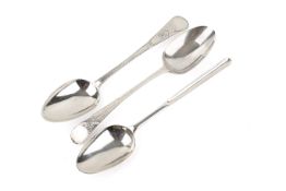 A Georgian silver marrow spoon and two further spoons.