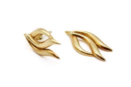 A pair of yellow metal drop earrings.