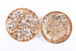 Two Japanese Meiji period Satsuma dishes. Makers marks to base, one 'made in Hattori'.