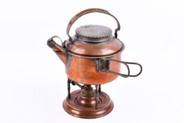 Drew & Sons 'En Route' spirit burner, copper kettle and saucepan set.