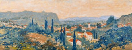 A 20th century oil on canvas - landscape, 'South of France'. Signed 'Gilbert' lower right, framed.
