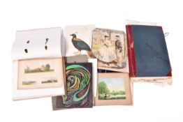 Collection of assorted prints and an artist's portfolio of pencil sketches, etc.