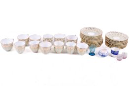 A Davenport Staffordshire porcelain set of cups and saucers, mostly for twelve.