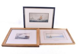 Three watercolours of boats.