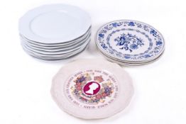 A group of dinner plates. Including nine Limoges white glazed porcelain plates, 27cm diameter, etc.