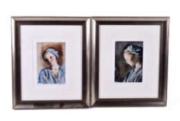 Two watercolour portraits of 'Girl in a Turban'. Indistinct signature and dated 2010 lower right.