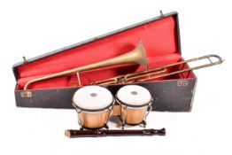 A group of three assorted musical instruments.