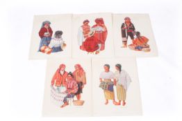 Frederick Crocker Jr, six chromolithograph prints of 'The Costumes of Guatemala'.