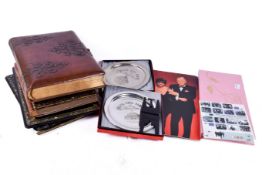 A group of three assorted vintage mother of pearl inlaid items and a Victorian leather bound photo