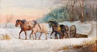 J. Melville (1902-1986) - oil on canvas - Logging team in winter.