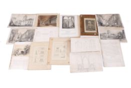 A portfolio of etchings and technical drawings along with a page turner.
