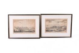 Two early 19th century engravings - 'Perspective views across the cities of Bristol and Bath'.
