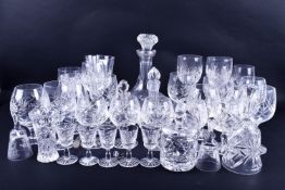Collection of assorted cut glass and crystal items. Including a ship's decanter, etc.