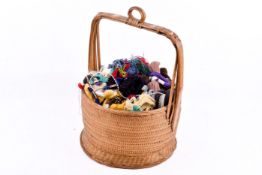 Chinese wedding basket. Having a dome lid and bamboo handle.